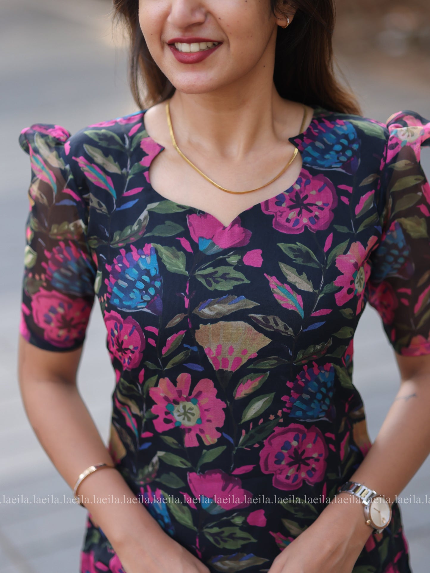 Studio Black Floral Organza Top