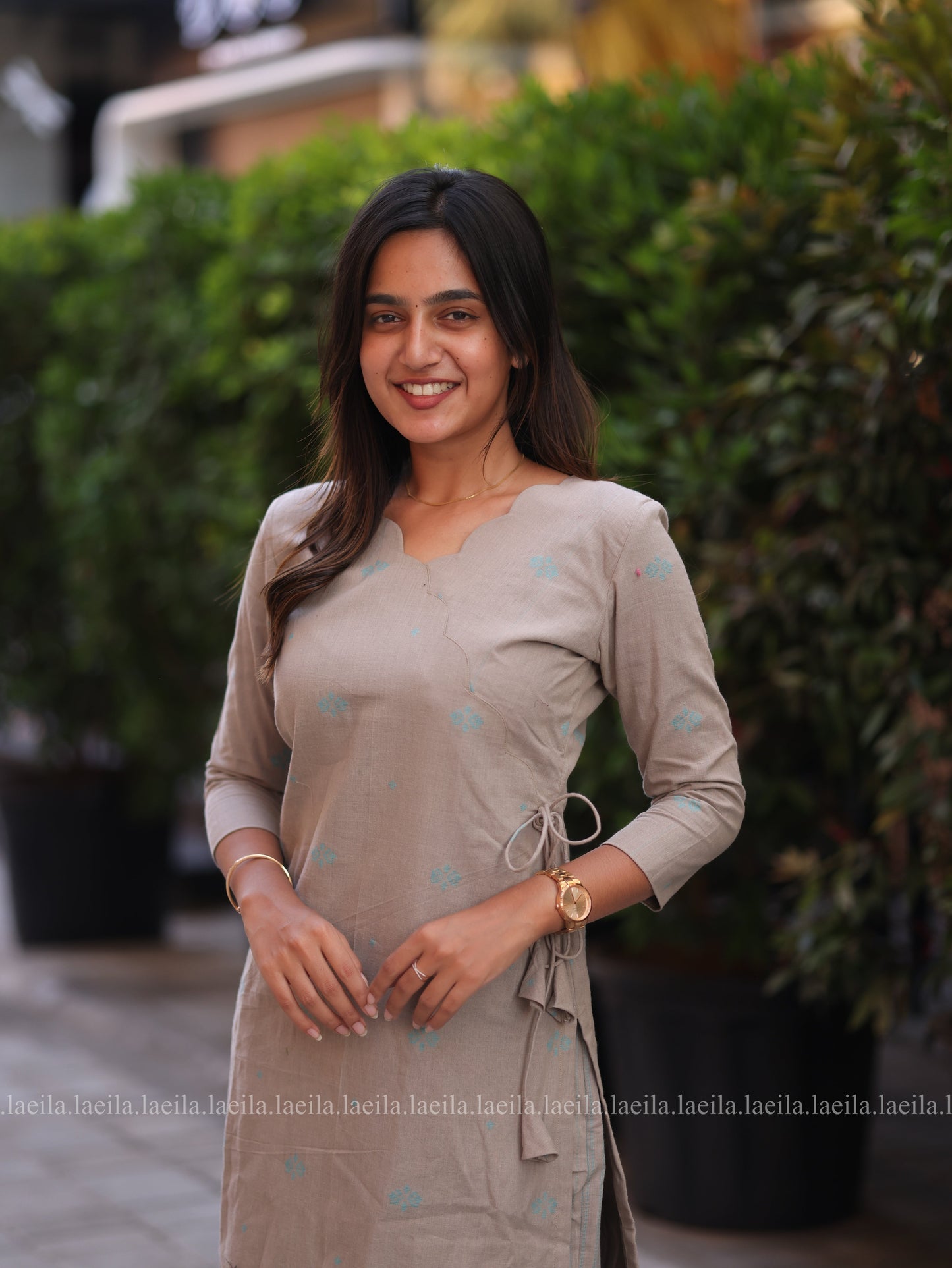 Studio Ecru Beige Scallop Meera Cotton Co-Ord Set
