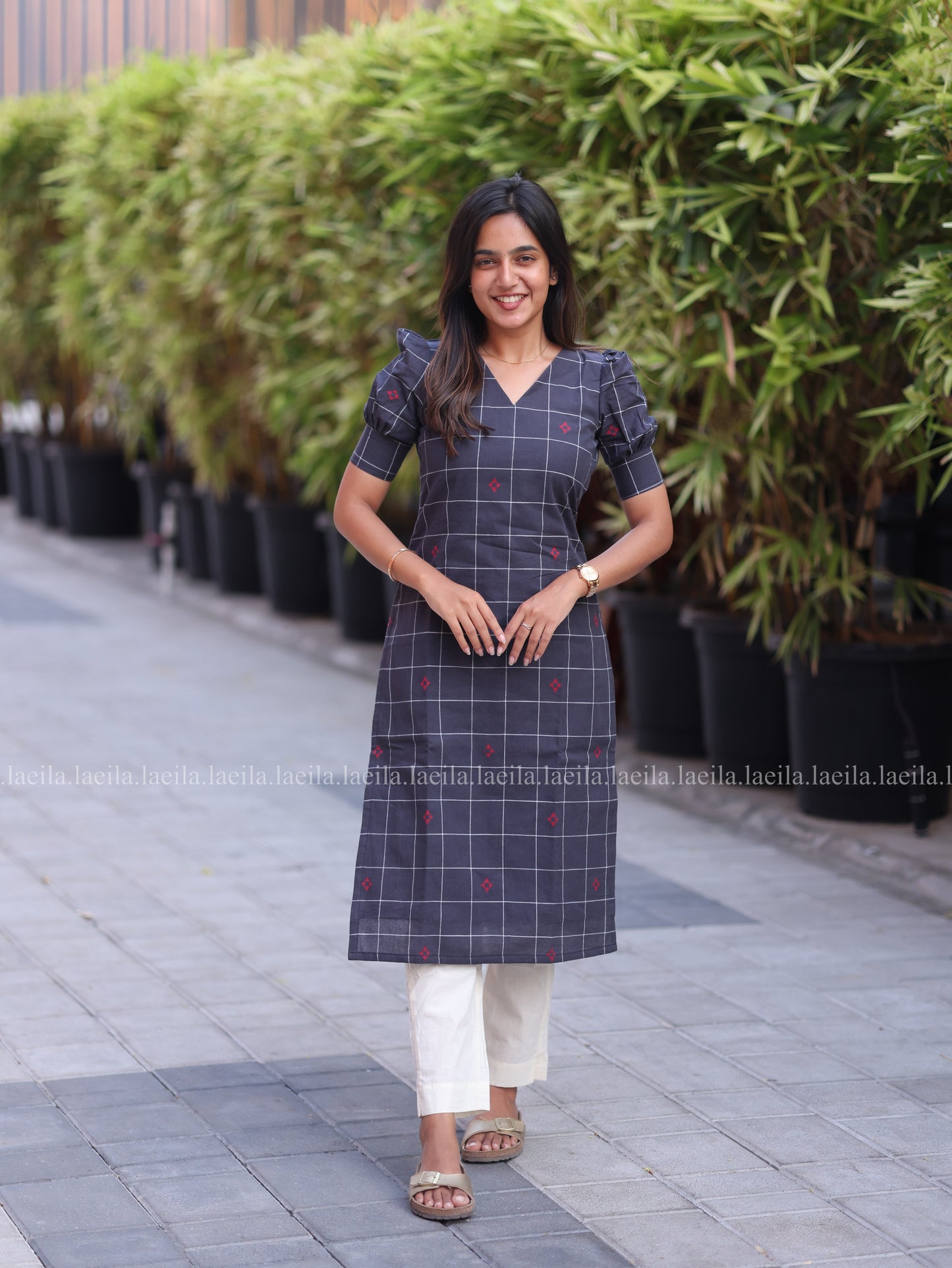 Studio Dark grey top & half white pant set