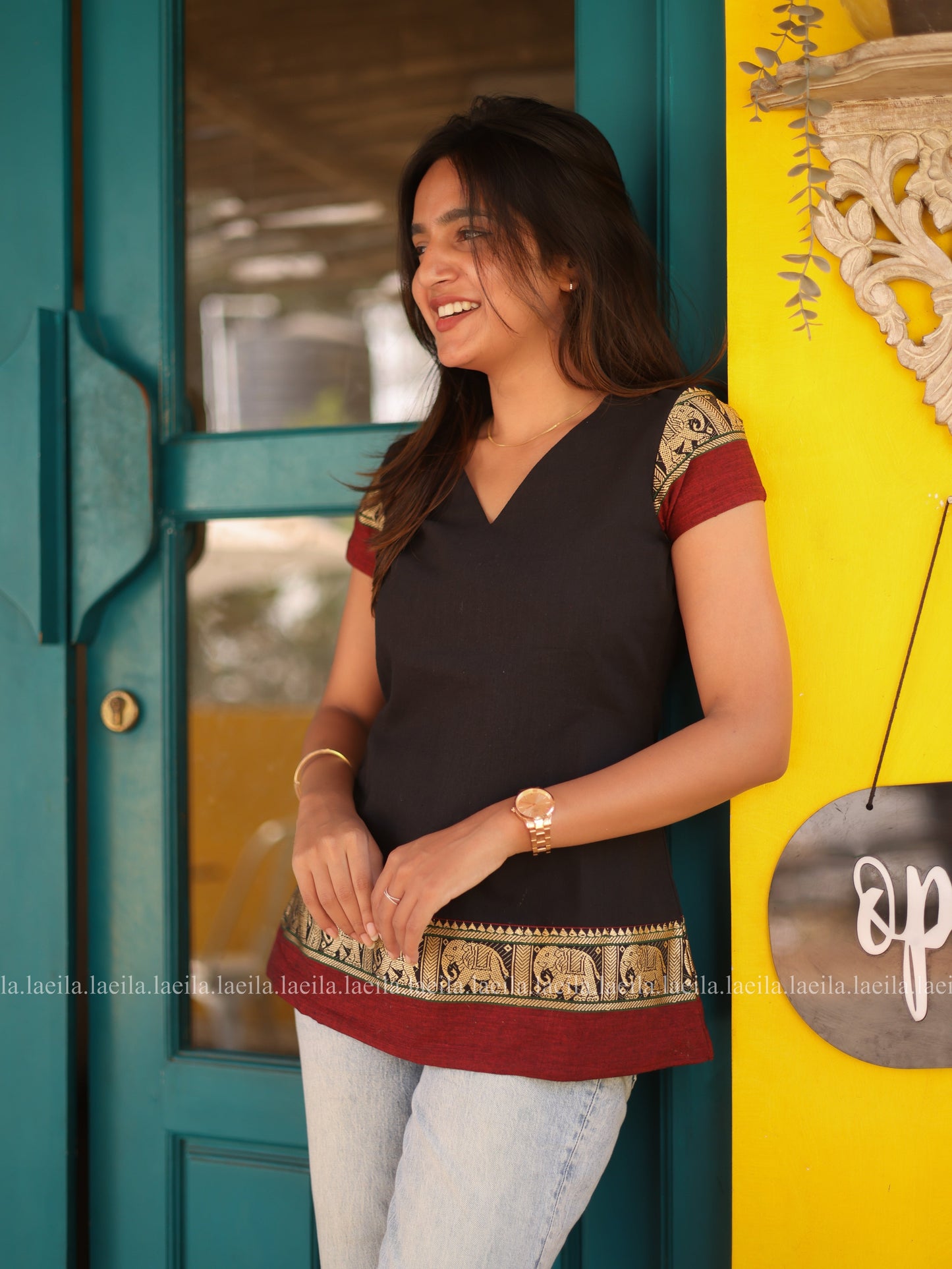 Studio Maya Black Short Sleeve Top