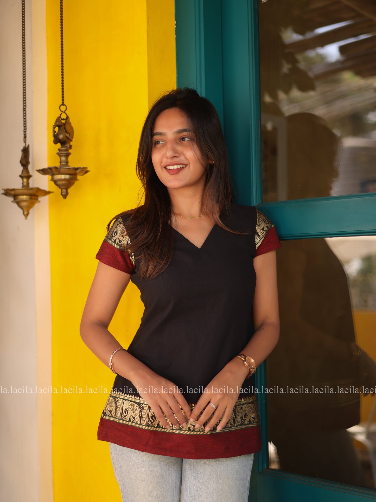 Studio Maya Black Short Sleeve Top