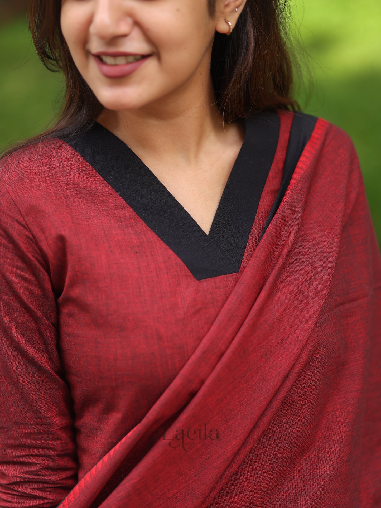 Studio Maroon and black Cotton Kadhambari Set