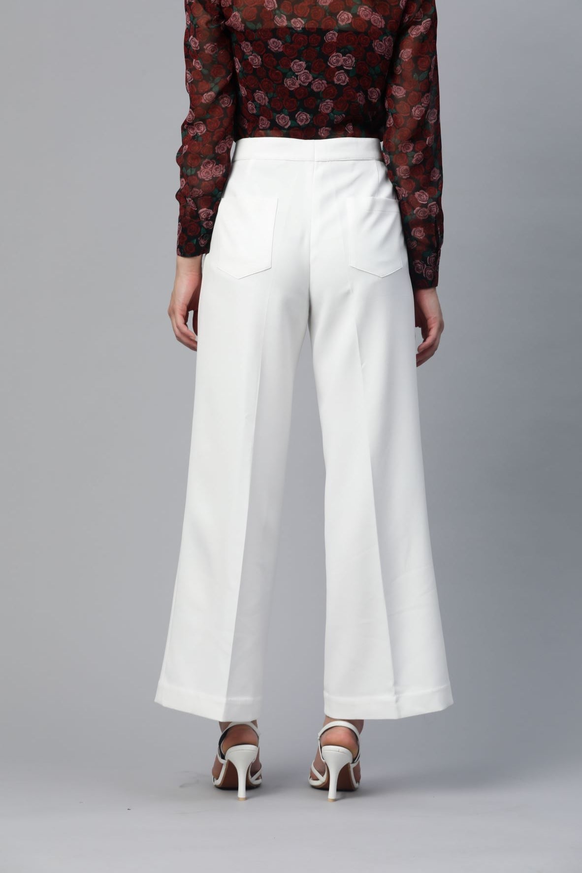 PowerSutra Comfort Fit Mid Waist Wide Bottom Stretch Trouser - White