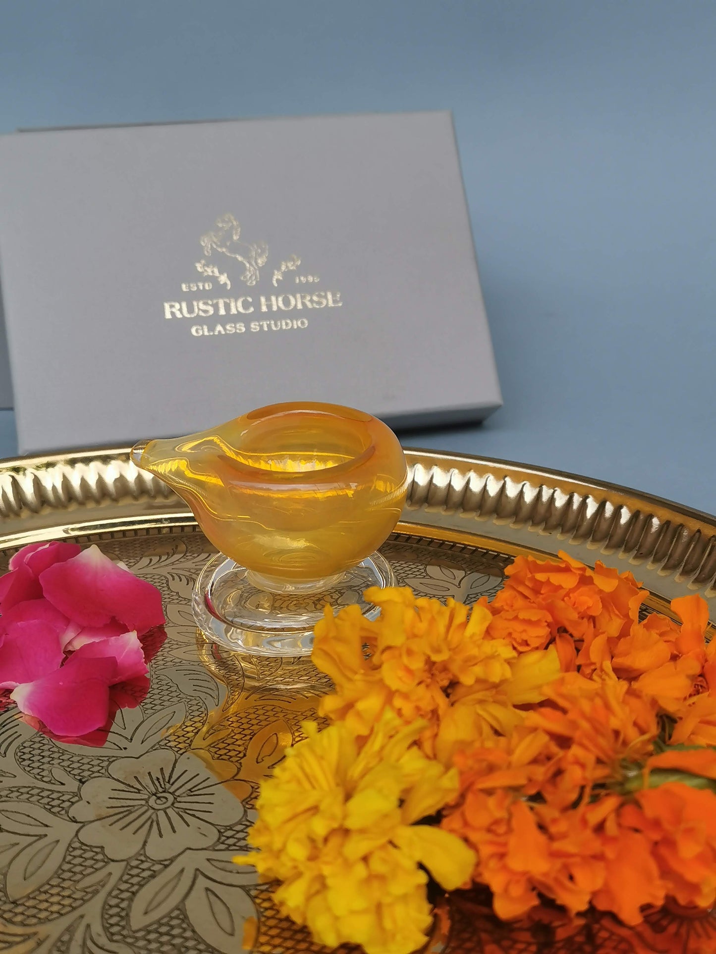Art Glass Puja Diya- Kesari Kiran (Set of 2)