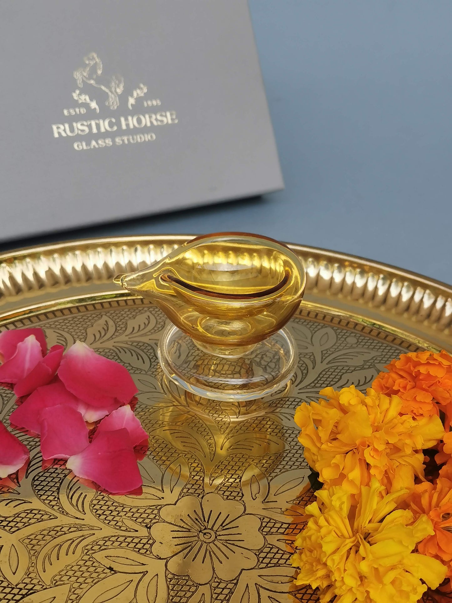 Art Glass Puja Diya- Ambar Jyot (Set of 2)