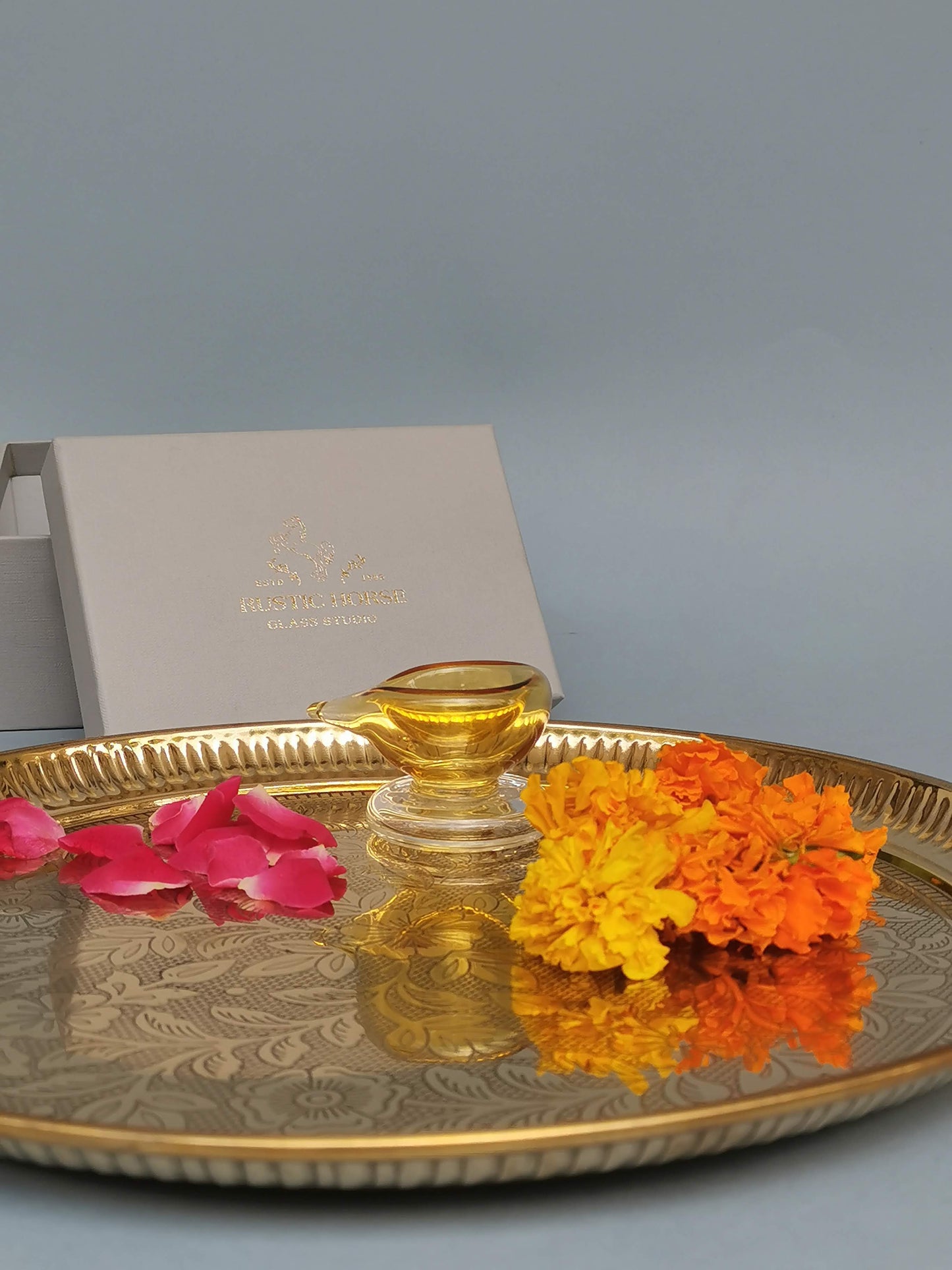 Art Glass Puja Diya- Ambar Jyot (Set of 2)