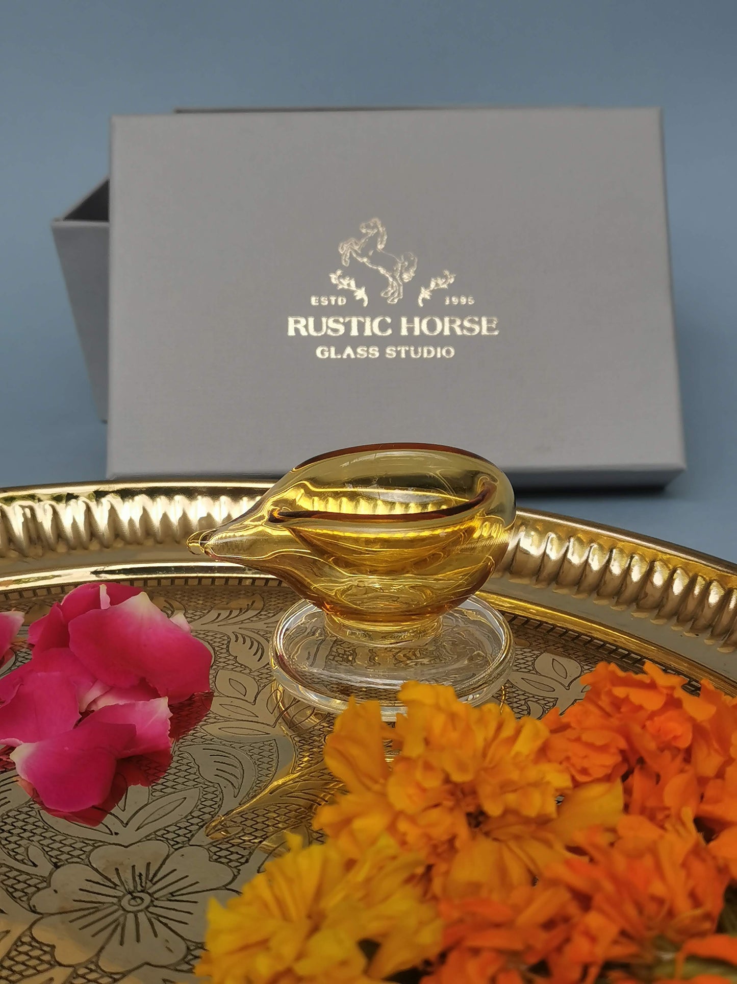 Art Glass Puja Diya- Ambar Jyot (Set of 2)
