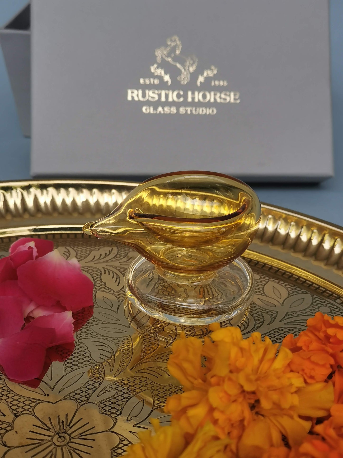 Art Glass Puja Diya- Ambar Jyot (Set of 2)