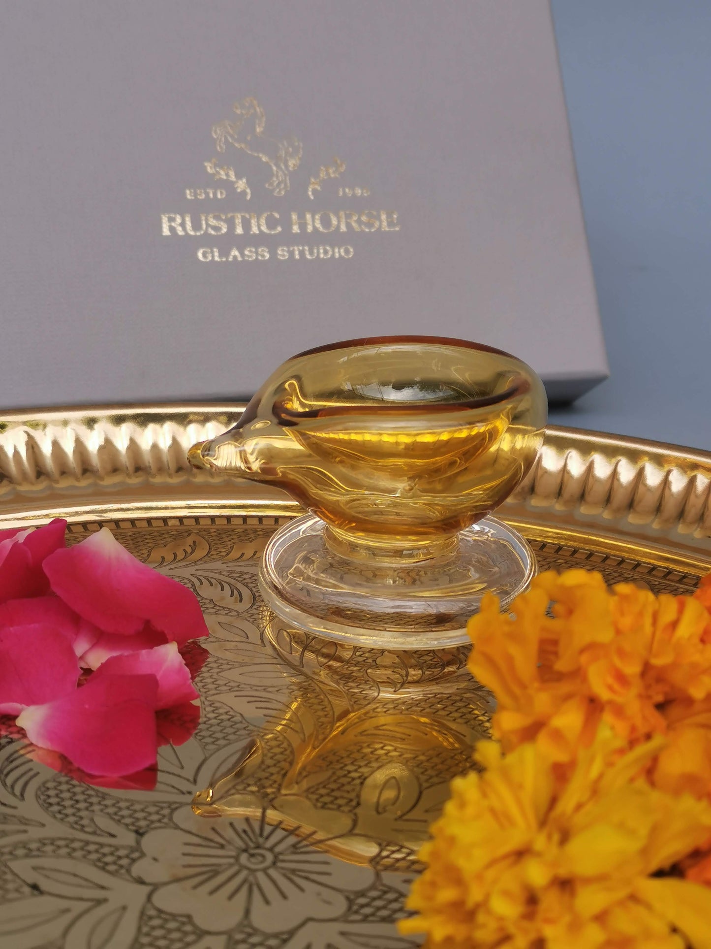 Art Glass Puja Diya- Ambar Jyot (Set of 2)