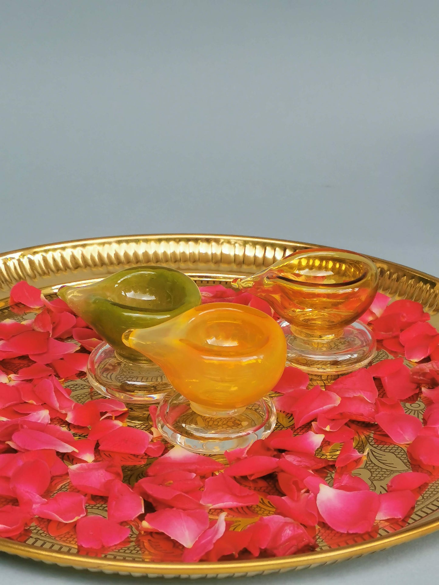 Art Glass Puja Diya- Kesari Kiran (Set of 2)