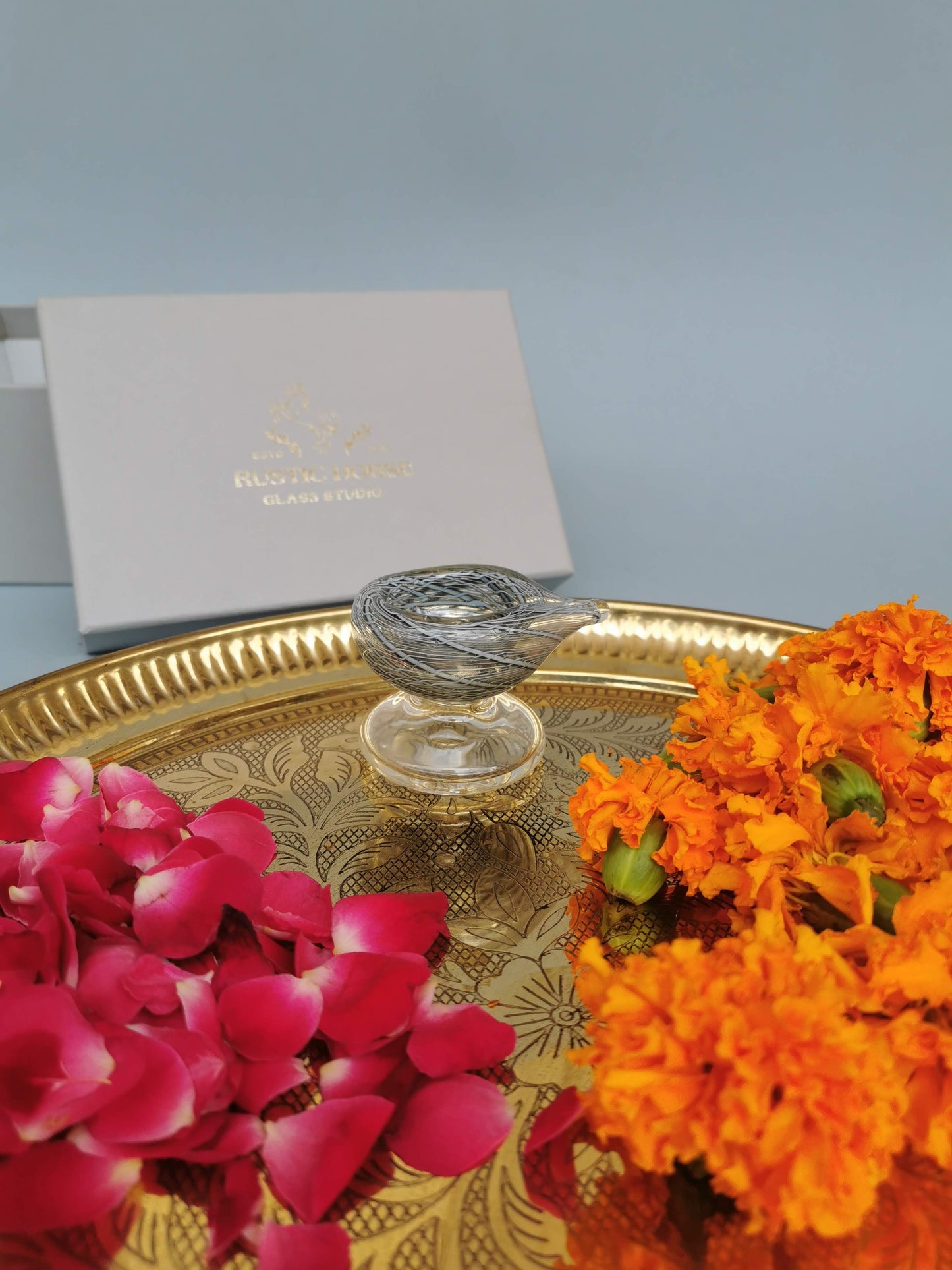 Art Glass Puja Diya- Brahmam Deep (Set of 2)