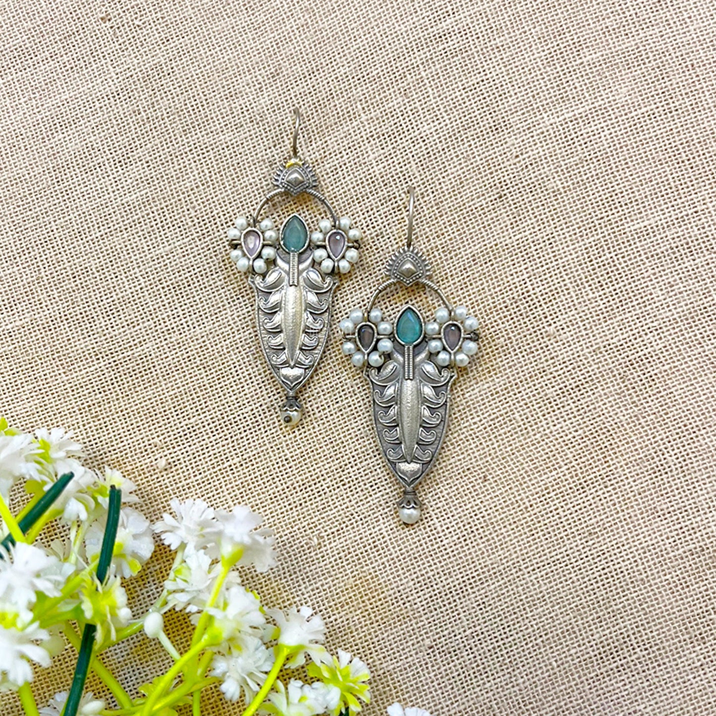 Glimmer Silver Look Alike Stone Danglers