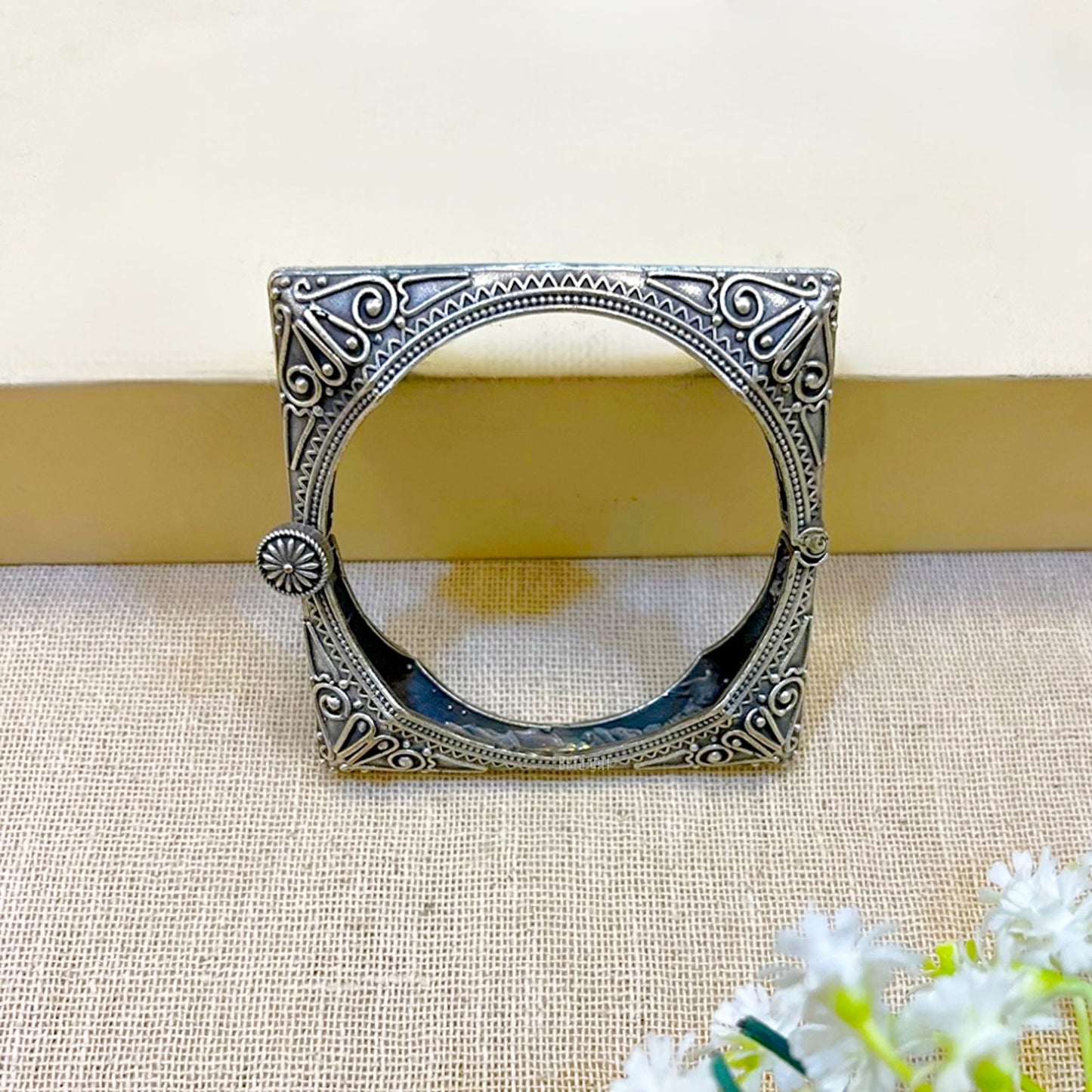 Square Silver Look Alike Navratri Oxidised Kada for Girls