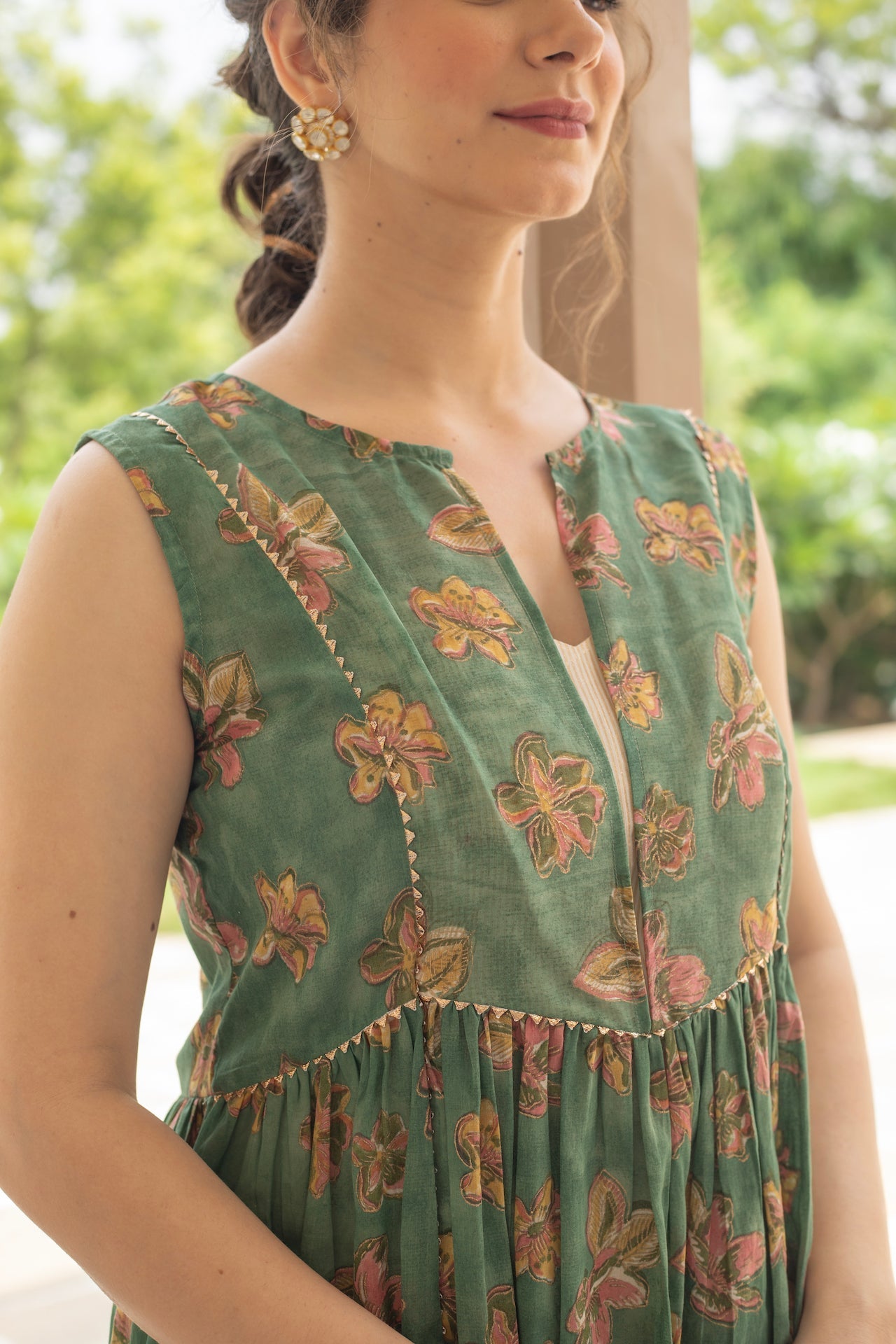 ANU FARAH GREEN COTTON KURTA SET