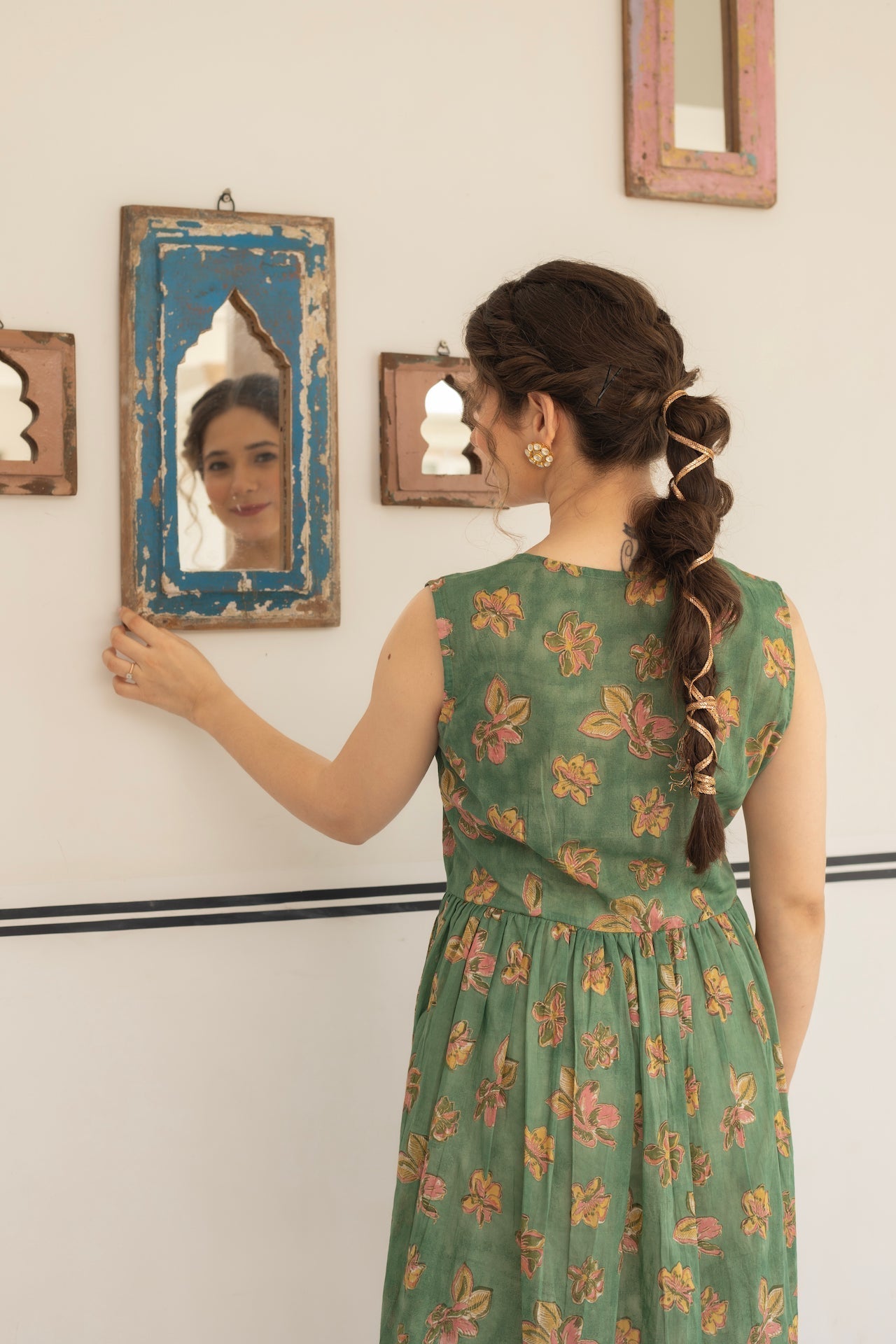ANU FARAH GREEN COTTON KURTA
