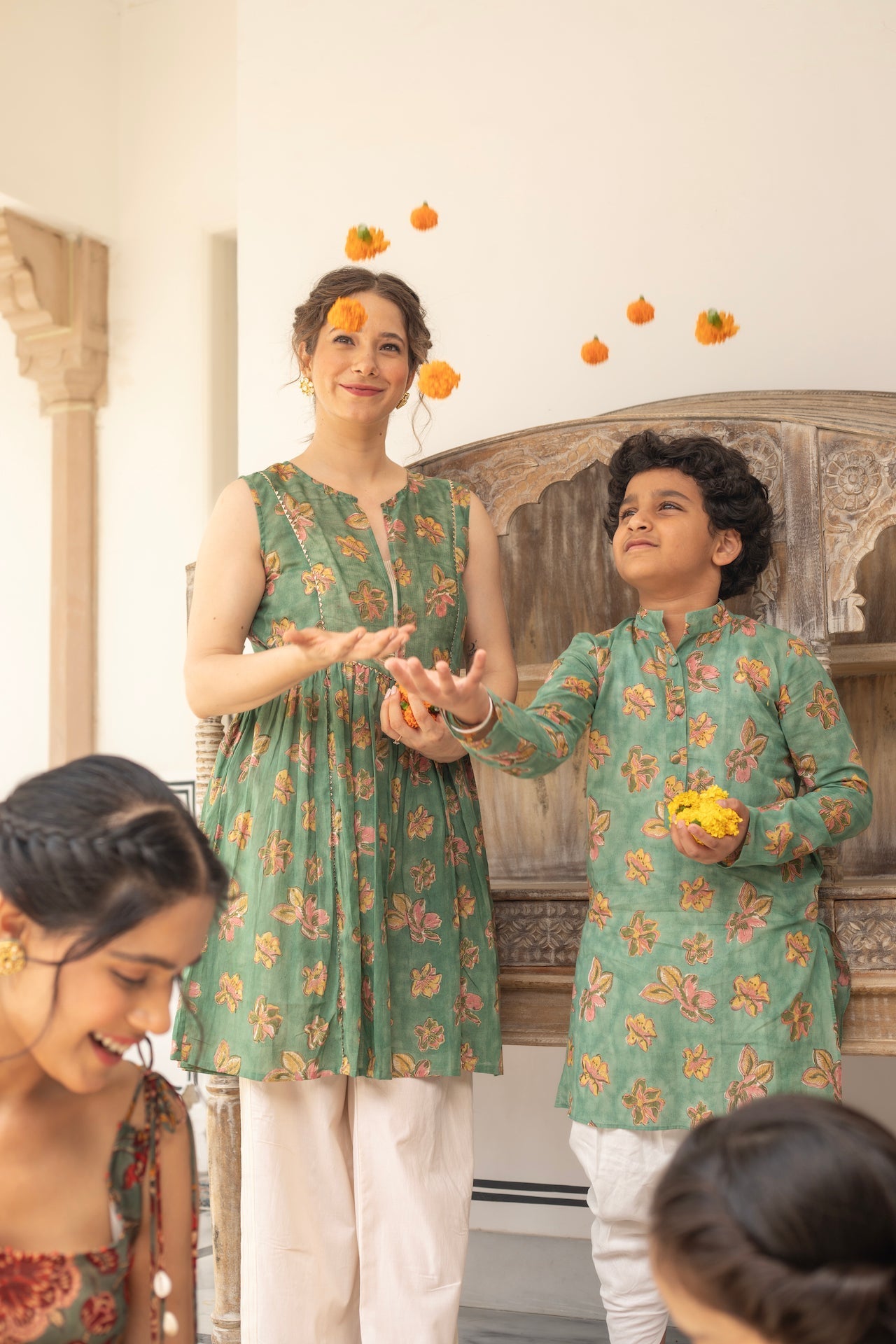 ANU FARAH GREEN COTTON KURTA