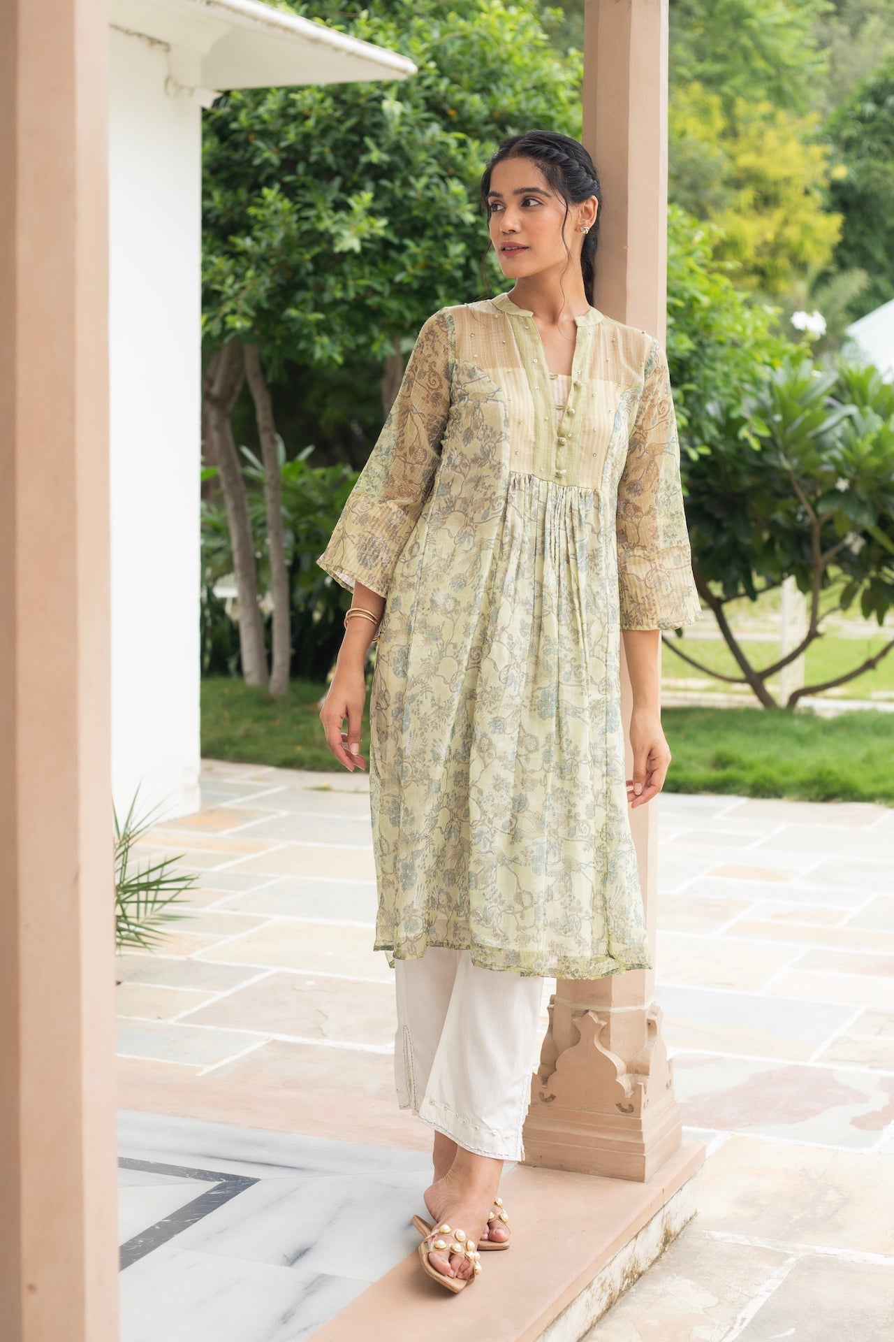 ANU MIHRA PRINTED DORIYA KURTA SET