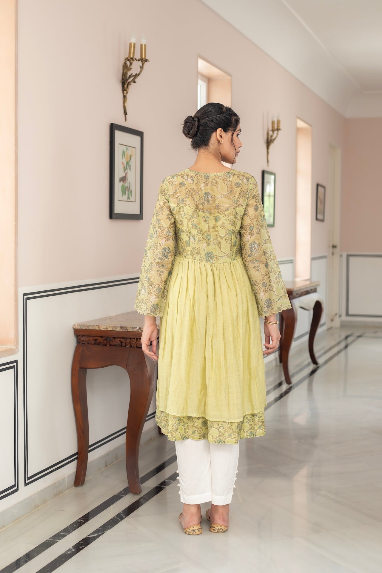 ANU AIRA LIME GREEN CHANDHERI KURTA SET