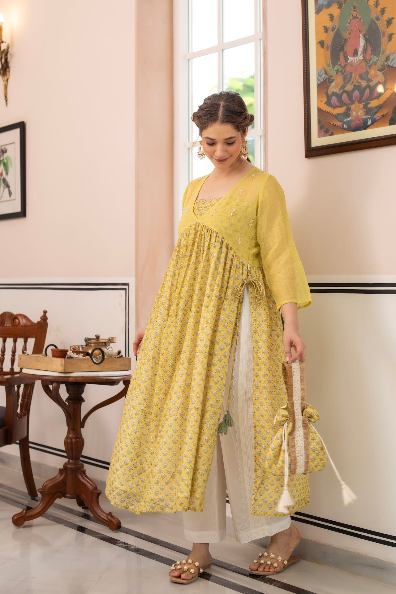 ANU ECCENTRIC CHANDERI GOLD KURTA