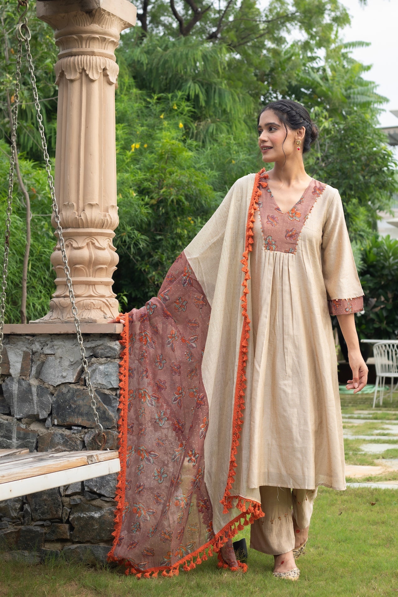 ANU NAIRA CHANDHERI KURTA SET (WITHOUT DUPATTA)