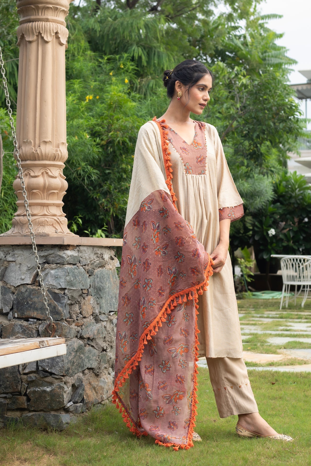 ANU NAIRA CHANDHERI KURTA SET (WITHOUT DUPATTA)
