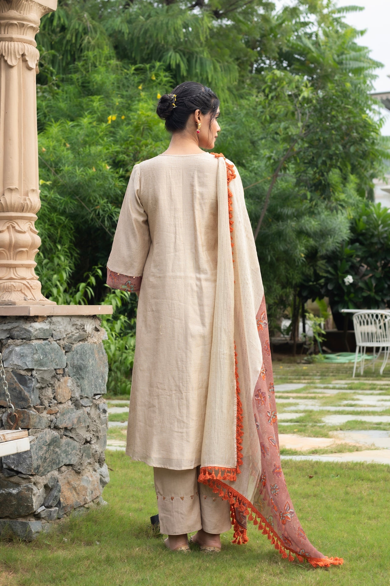 ANU NAIRA CHANDHERI KURTA SET (WITH DUPATTA)
