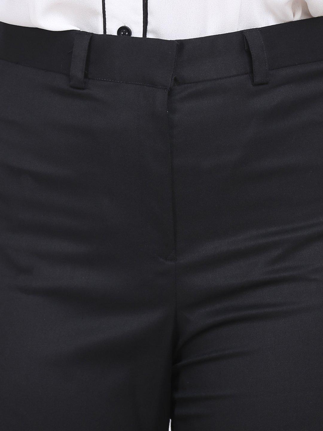 PowerSutra Poly Cotton Mid Waist Formal Trousers - Black