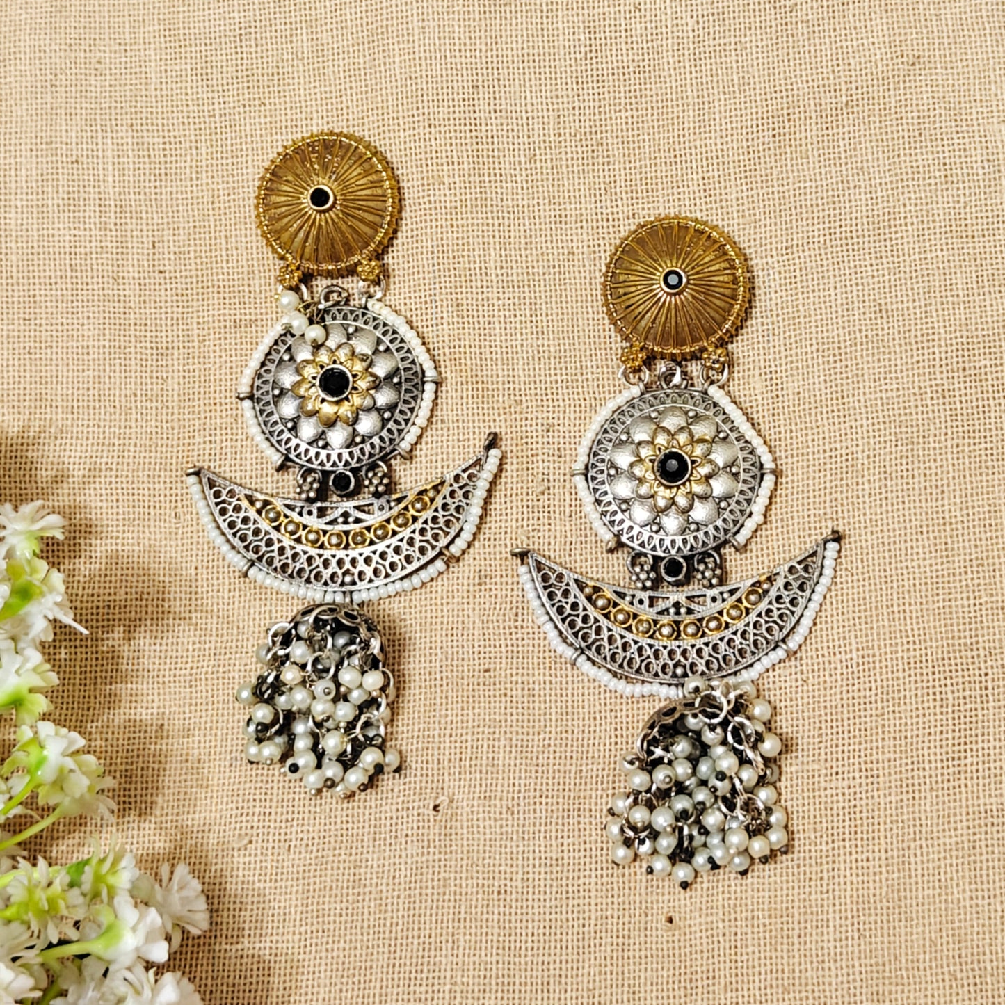 Luxe Look Alike Dual Tone Stone Earring