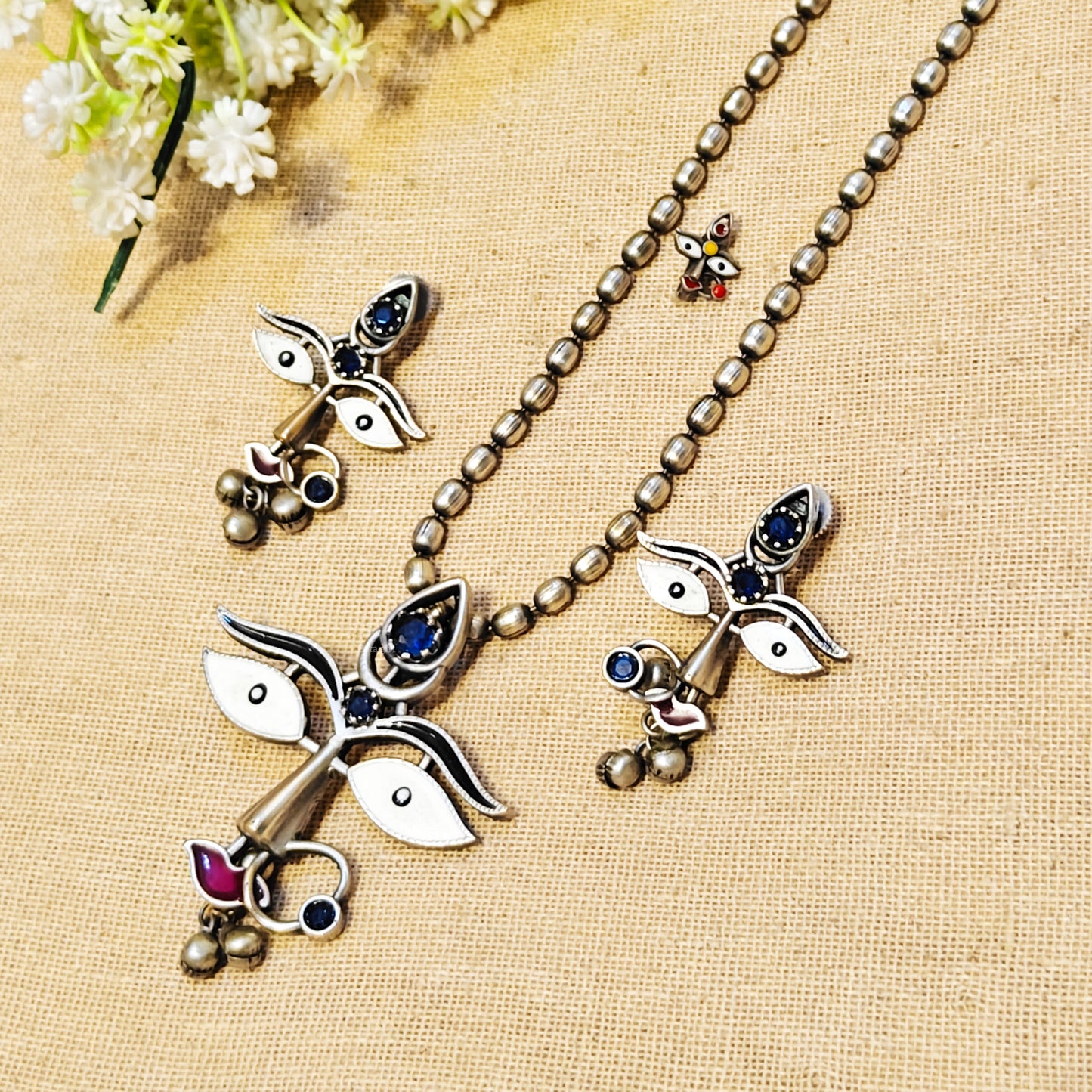 Feather Silver Look Alike Oxidized Necklace
