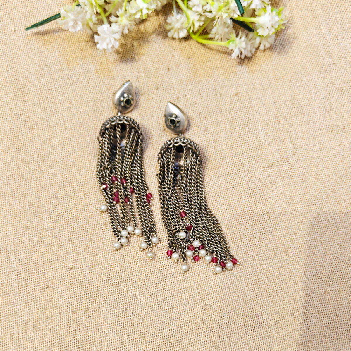 Lisha Silver Look Alike Oxidized Earrings