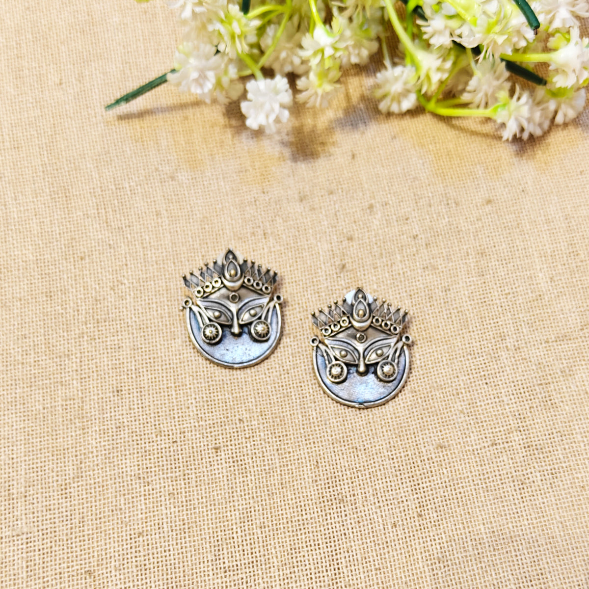 Maa Silver Look Alike Oxidized Earrings