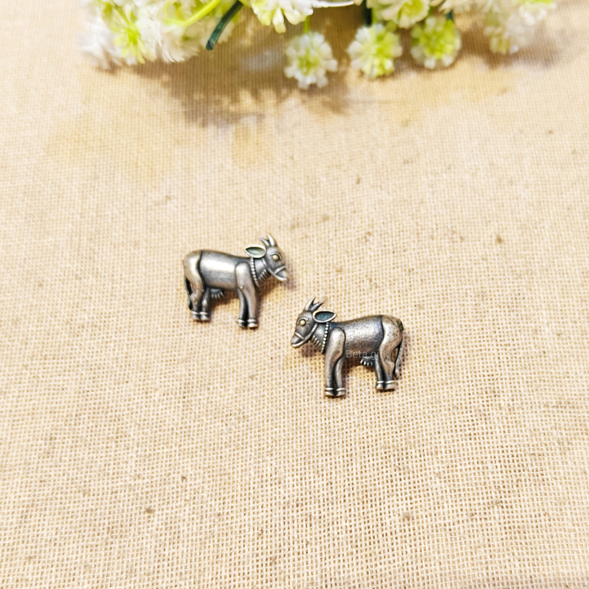 Cow Silver Look Alike Oxidized Earrings