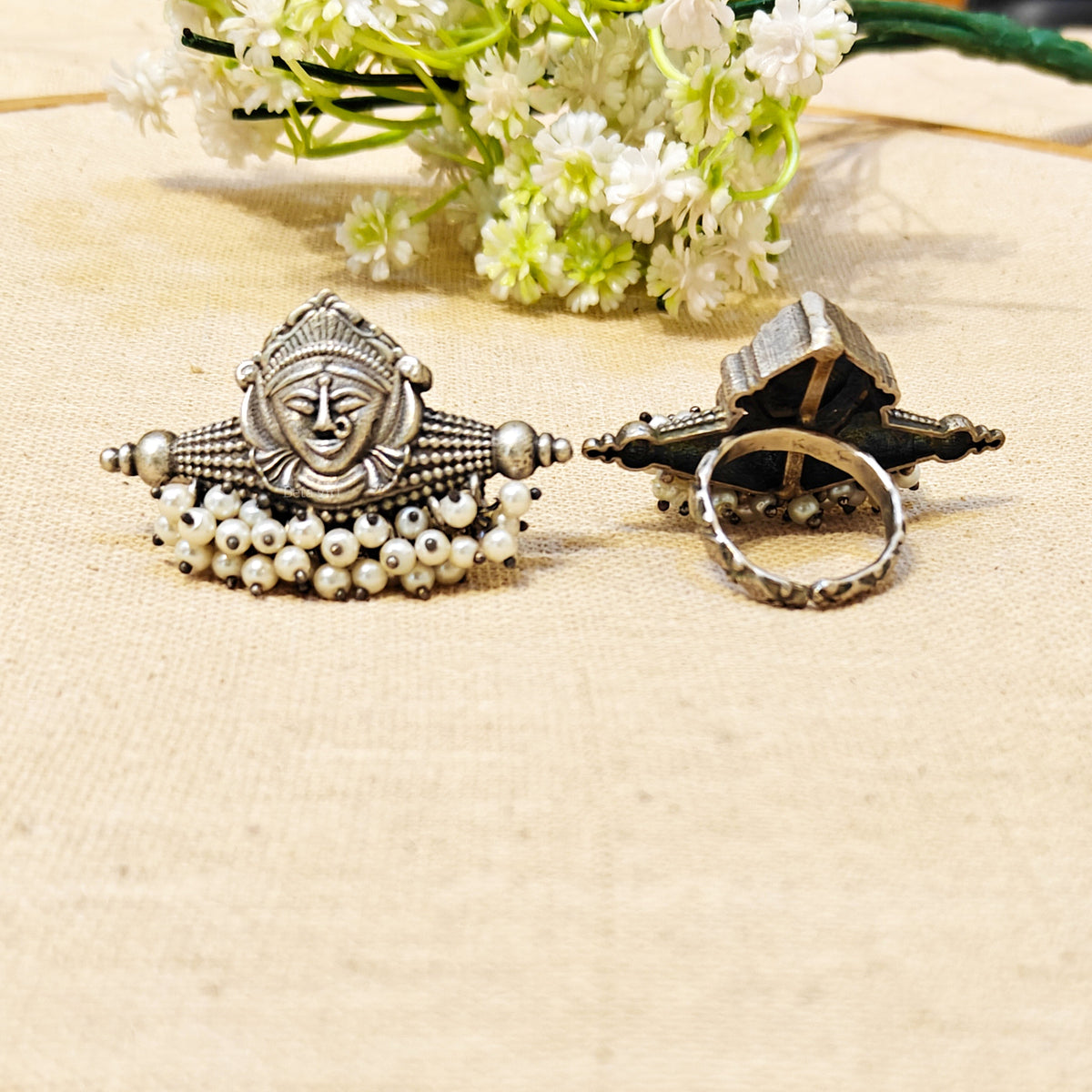 Maa Oxidised Long Ring With Stone