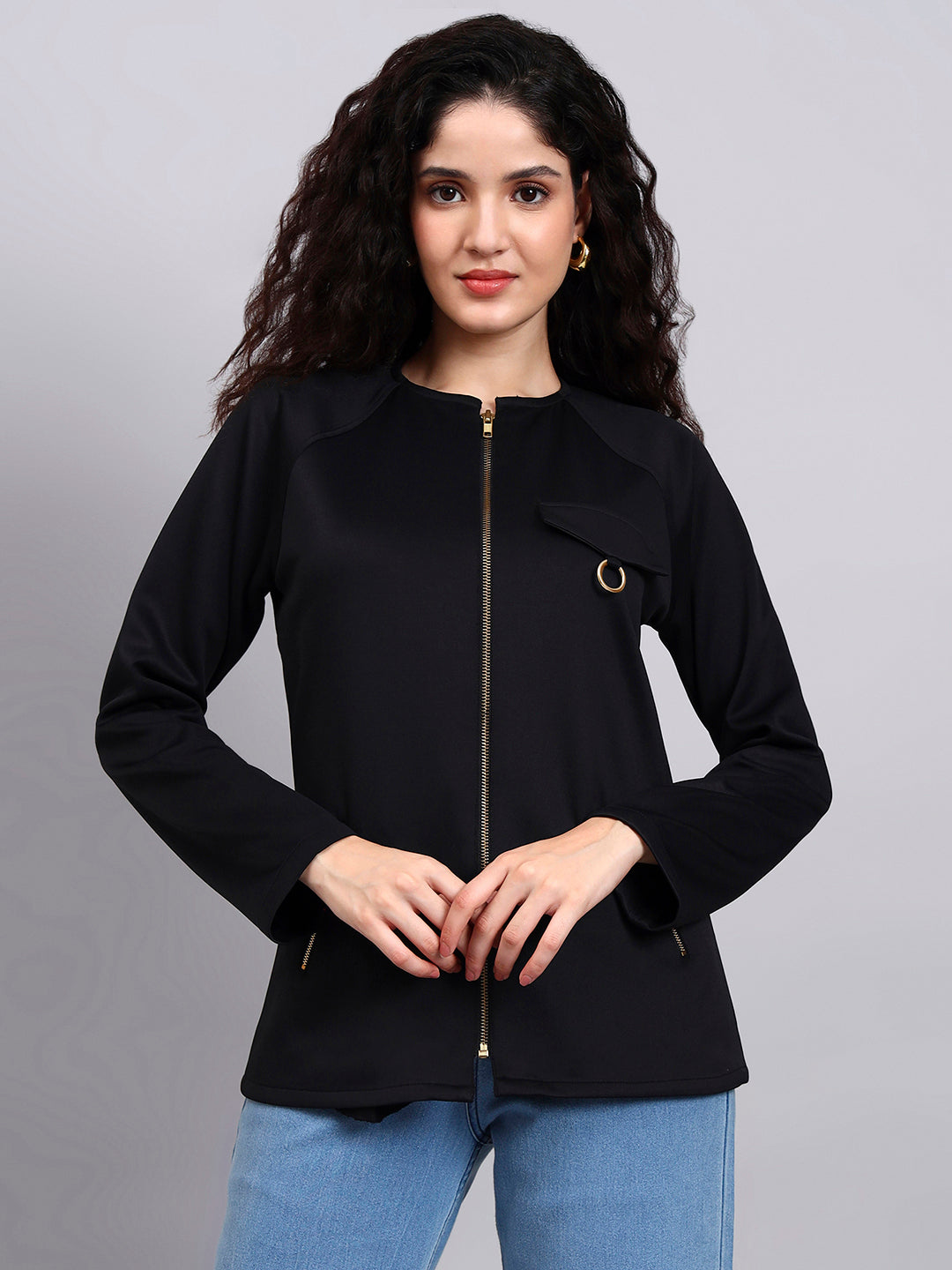 Powersutra Black Utility Zip-Up Jacket For Effortless Everyday Style