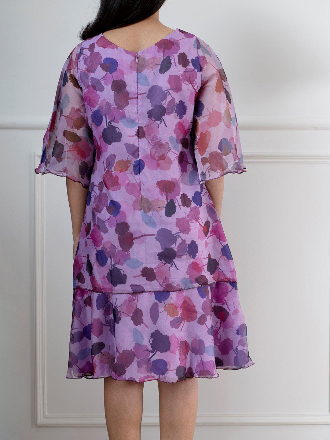 PowerSutra Floral Print A Line Dress - Lavender