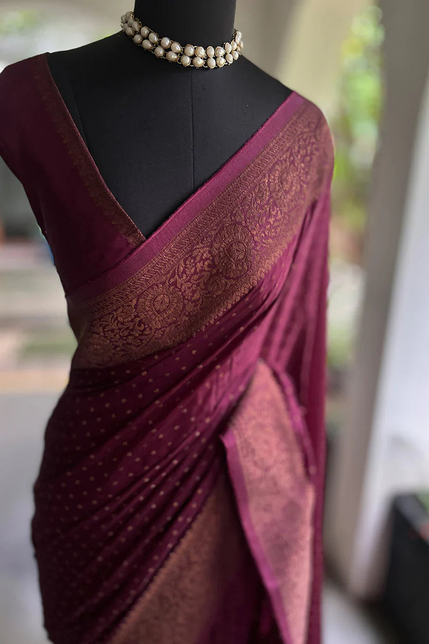 Semi Satin Silk Saree Maroon