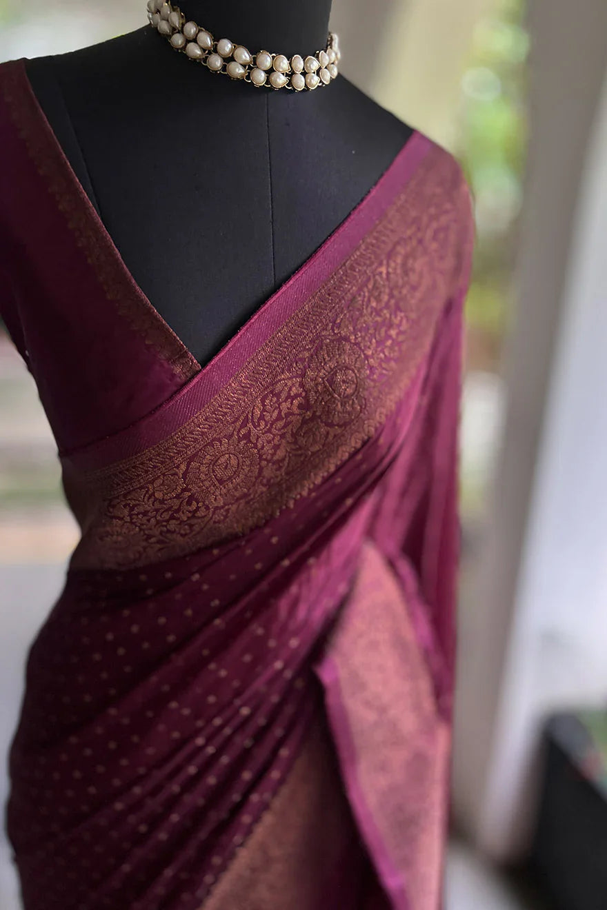 Semi Satin Silk Saree Maroon