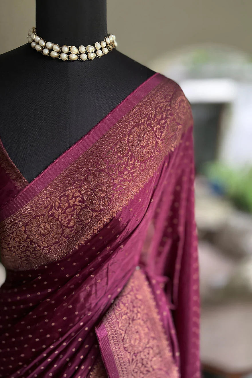 Semi Satin Silk Saree Maroon