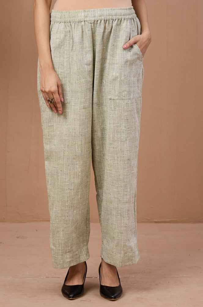 Maati Craft comfort fit cotton pants - pistachio green slub