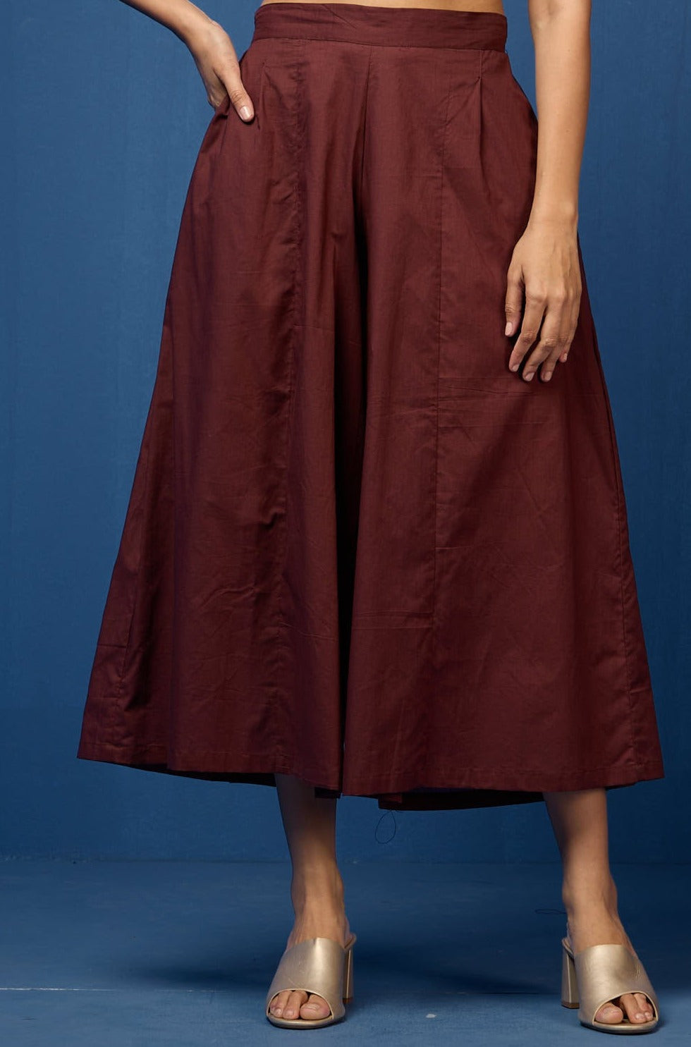 Maati Craft box pleated culotte - coffee cotton brown