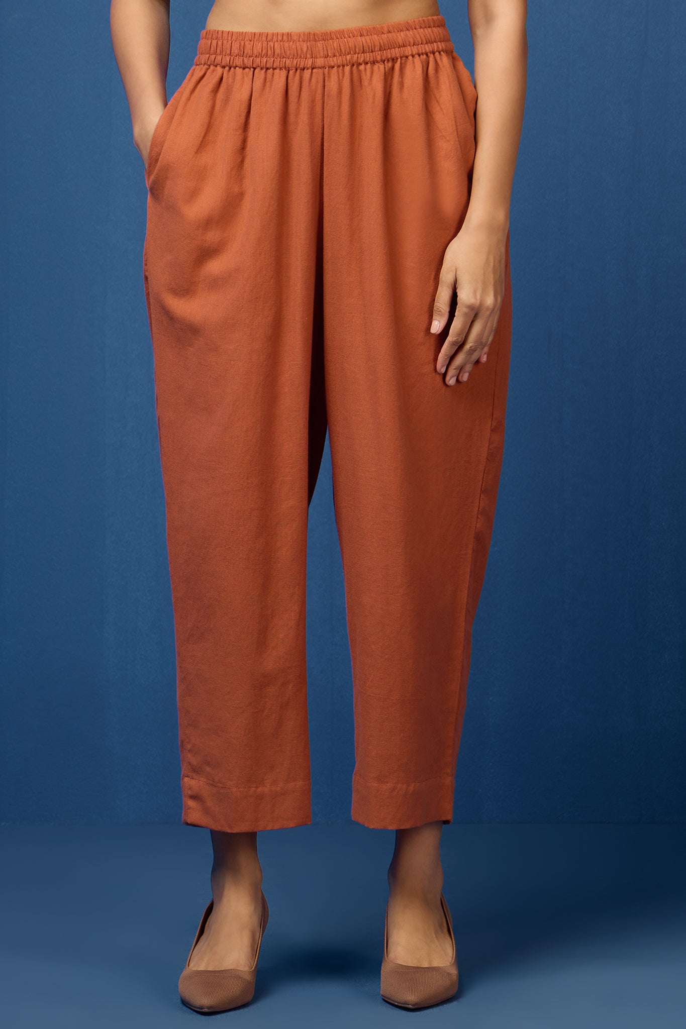 Maati Craft comfort fit narrow pants - rust handwoven cotton