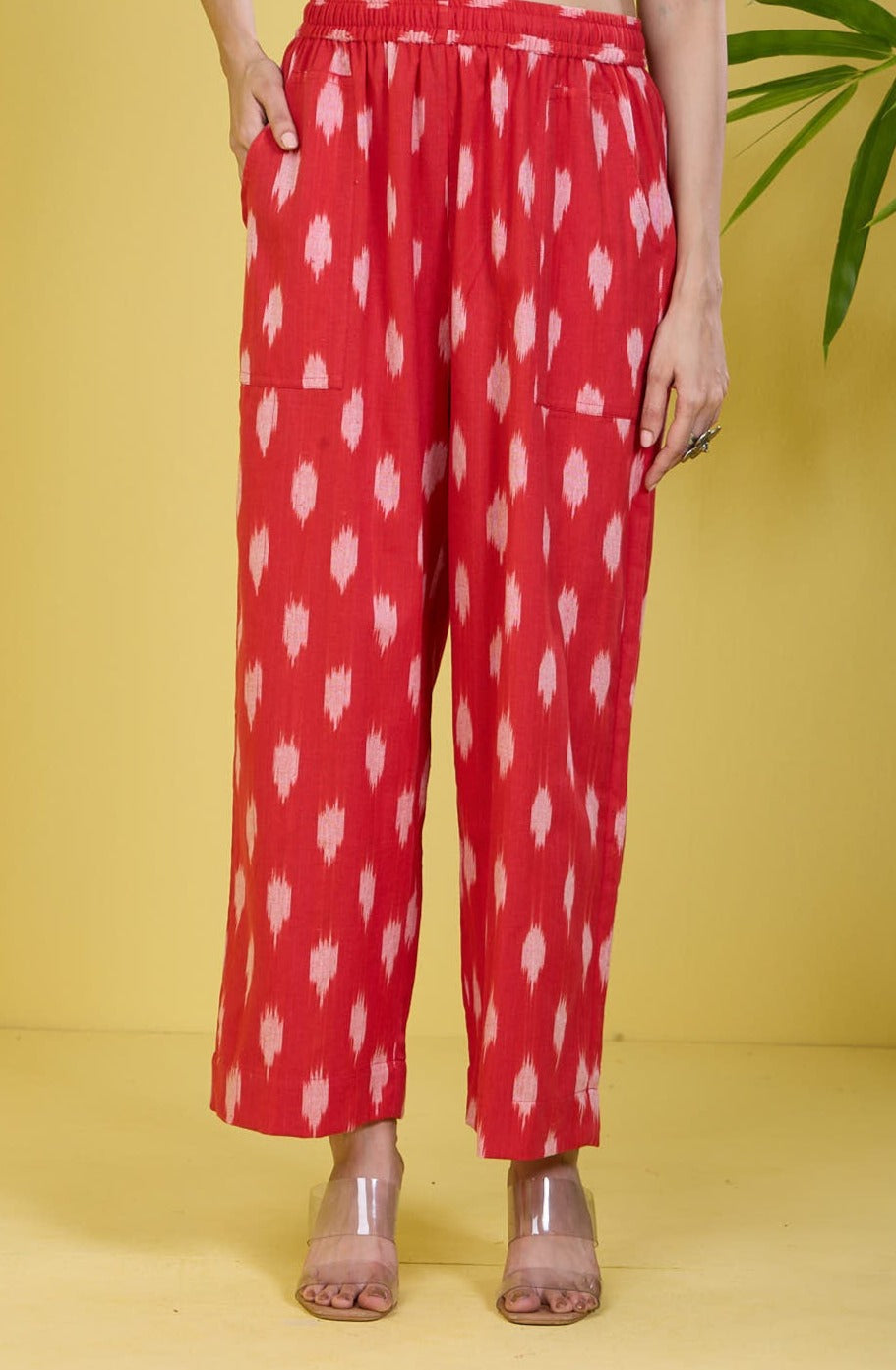 Maati Craft comfort fit cotton pants - pop orange ikat