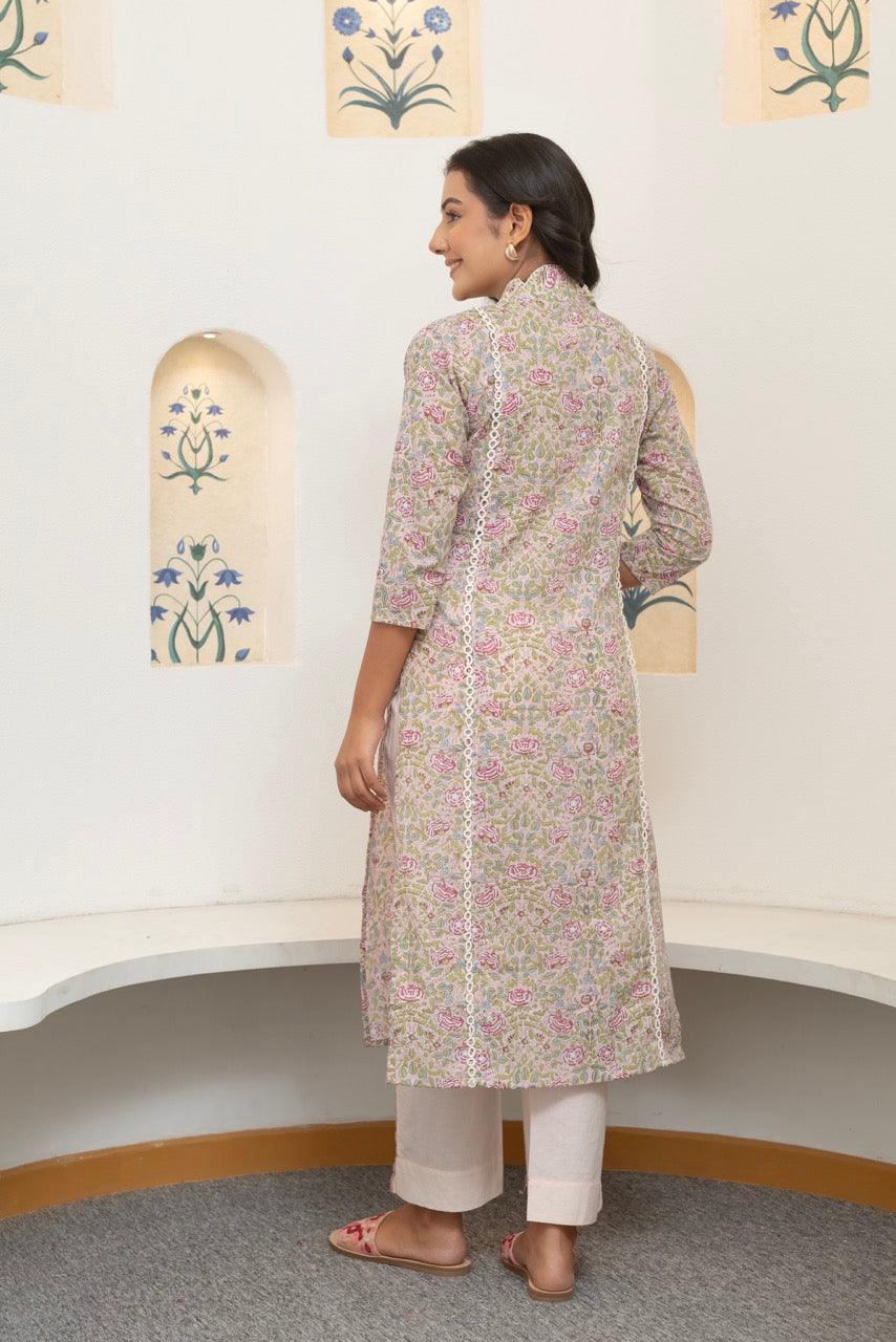 Crenel Rose Cotton Kurta Set