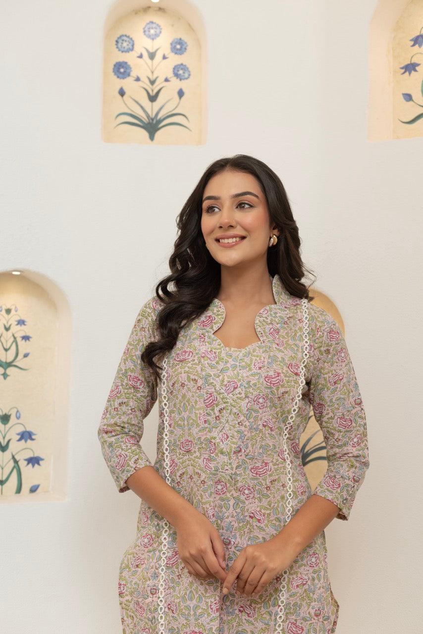 Crenel Rose Cotton Kurta Set