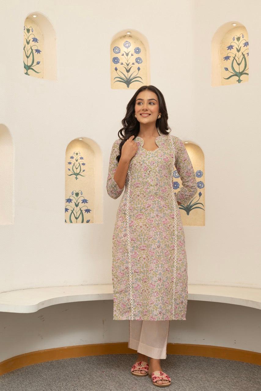 Crenel Rose Cotton Kurta Set
