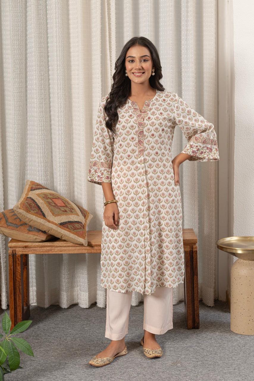 Rose Floret Printed Cotton Kurta Only