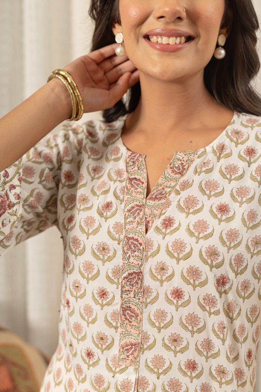Rose Floret Printed Cotton Kurta Only