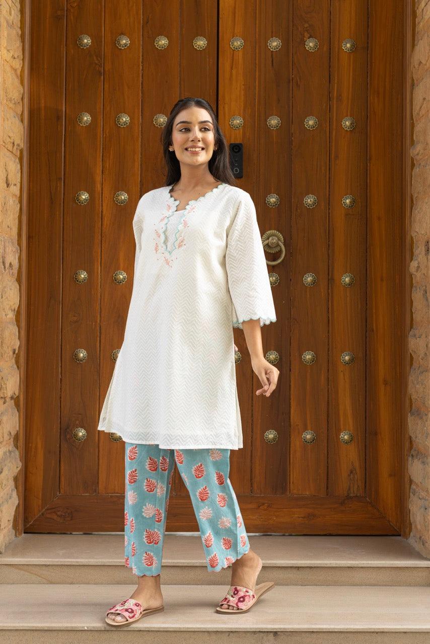 Snowflake White Cotton Dobby Kurta Only