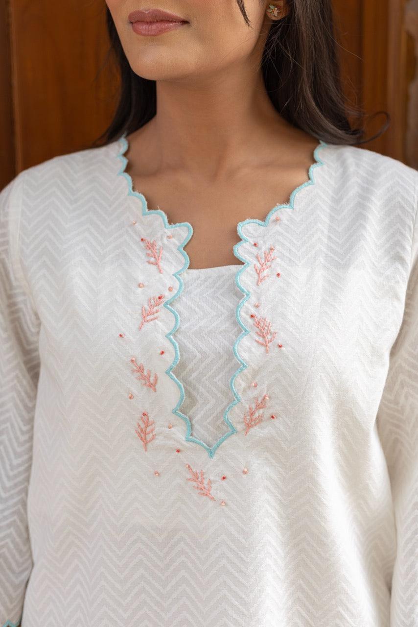 Snowflake White Cotton Dobby Kurta Only