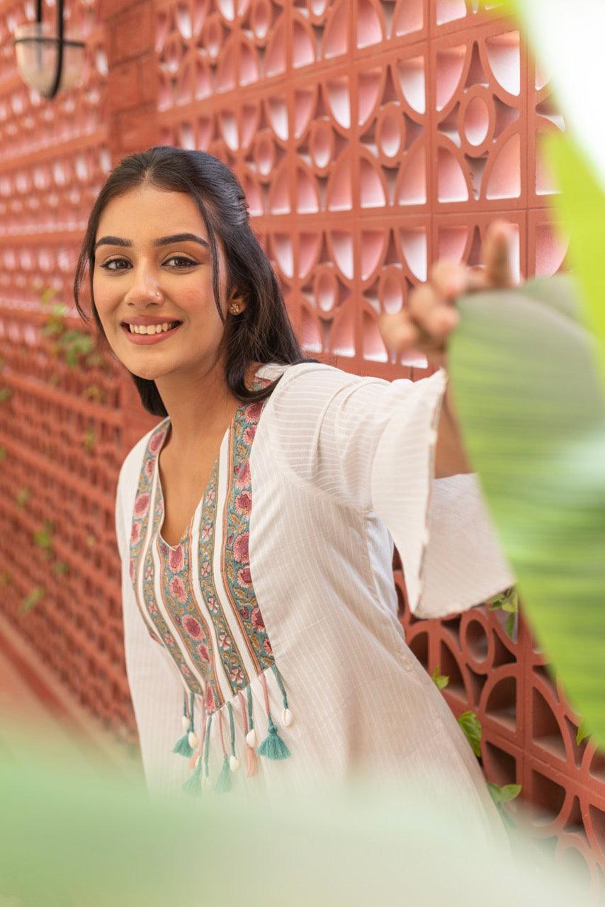 Dove White Cotton Kurta Set